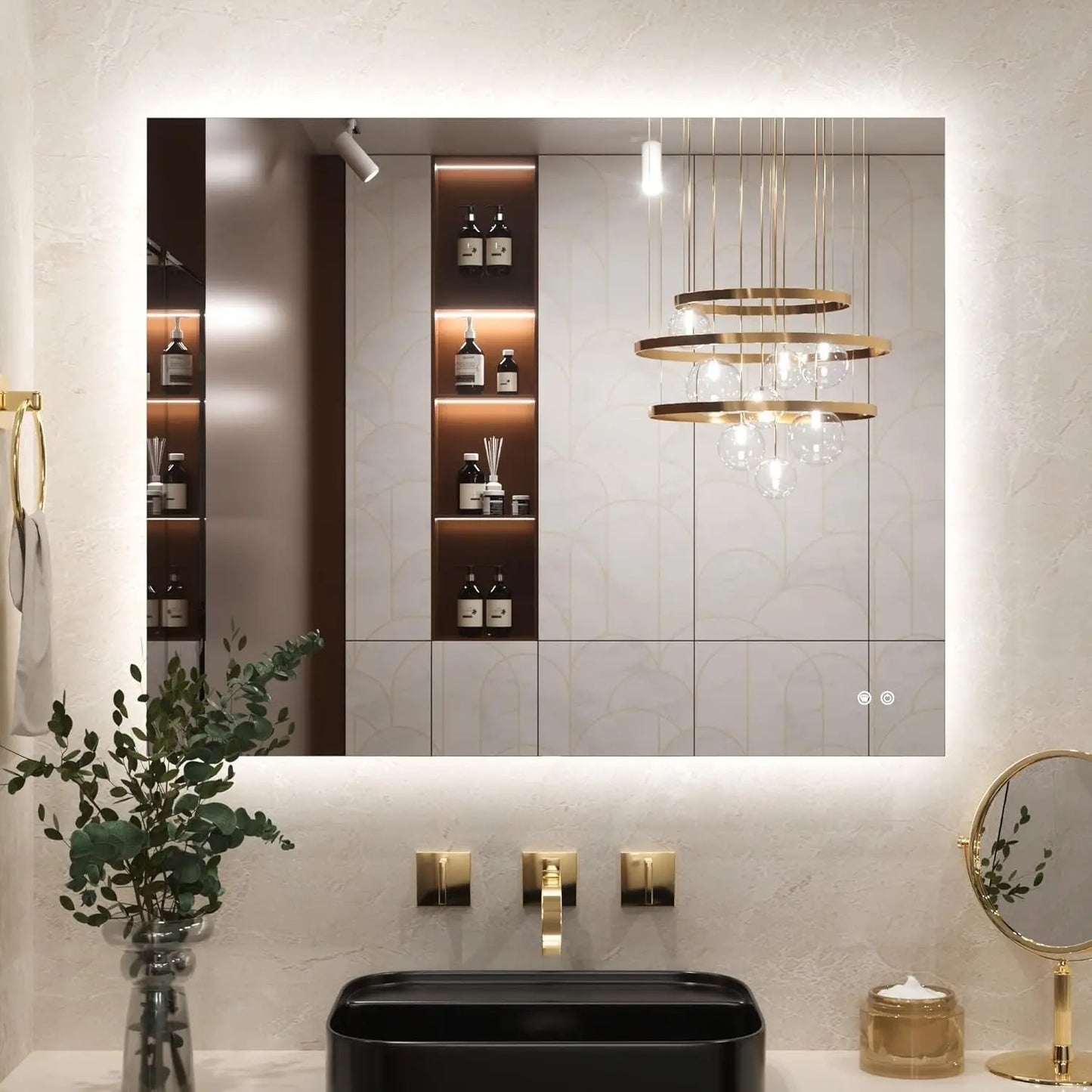Bathroom Mirror with LED Lights, 90X90Cm Illuminated Light up Rectangle Bathroom Mirror with Backlit Light, Anti-Fog Wall Mounted Vanity Mirrors 3 Colors Dimmable, Memory Function