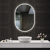 Oval Illuminated Bathroom Mirror with 3 LED Lights Dimmable Demister Light Up