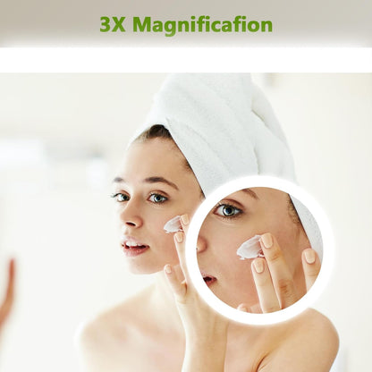 Bathroom Mirror with LED Lights, 70X50 Cm Bluetooth LED Wall Vanity Mirror with Anti-Fog and 3X Magnification, Illuminated Bathroom LED Smart Mirror, 6500K