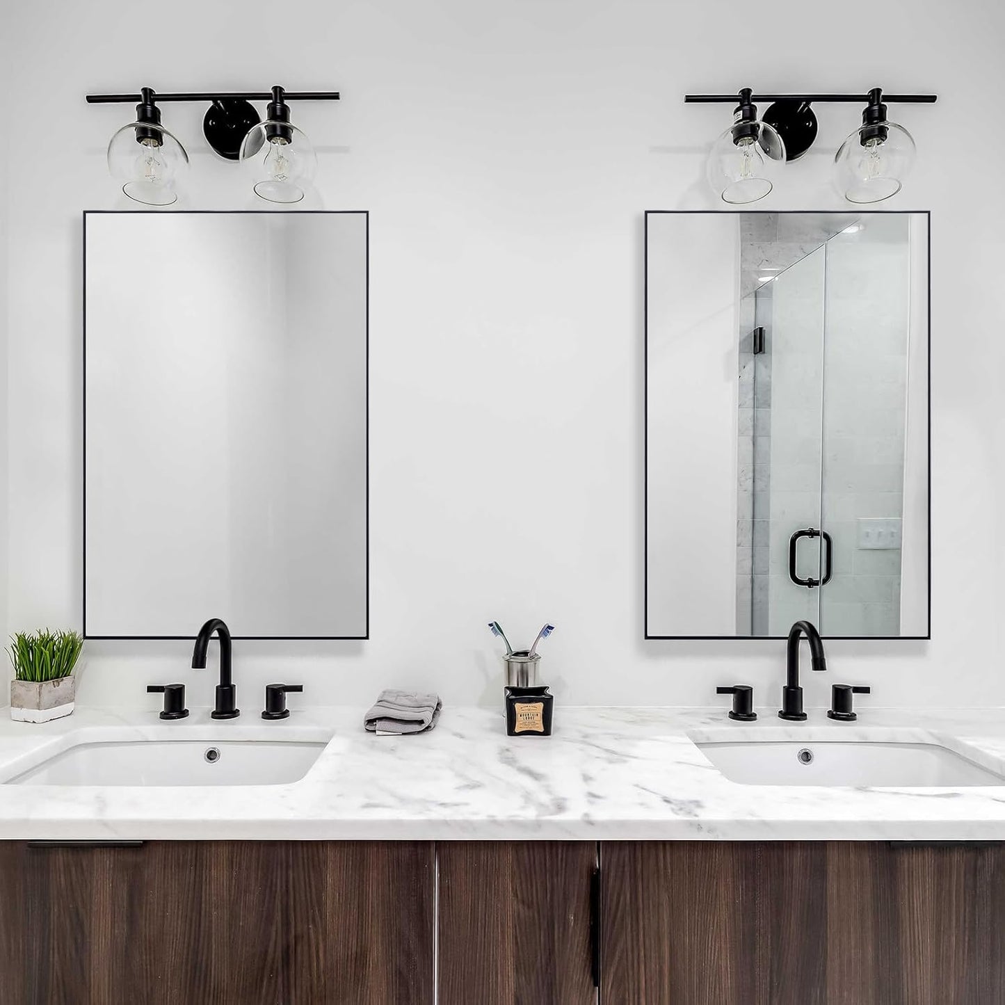 Bathroom Mirror for Wall Black Rectangular Frame Wall Mounted Mirror for Bedroom Makeup Living Room Entryways Hallway(40Cm X 60Cm)