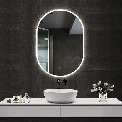 Oval Illuminated Bathroom Mirror with 3 LED Lights Dimmable Demister Light Up