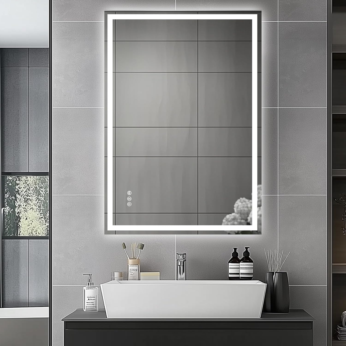 Bathroom Mirror with LED Lights 100X70Cm – Bluetooth LED Illuminated Mirror with Anti-Fog, 3 Colour Dimmable Lights, Touch Control & Memory Function | IP54 Rated, Horizontal/Vertical Mount