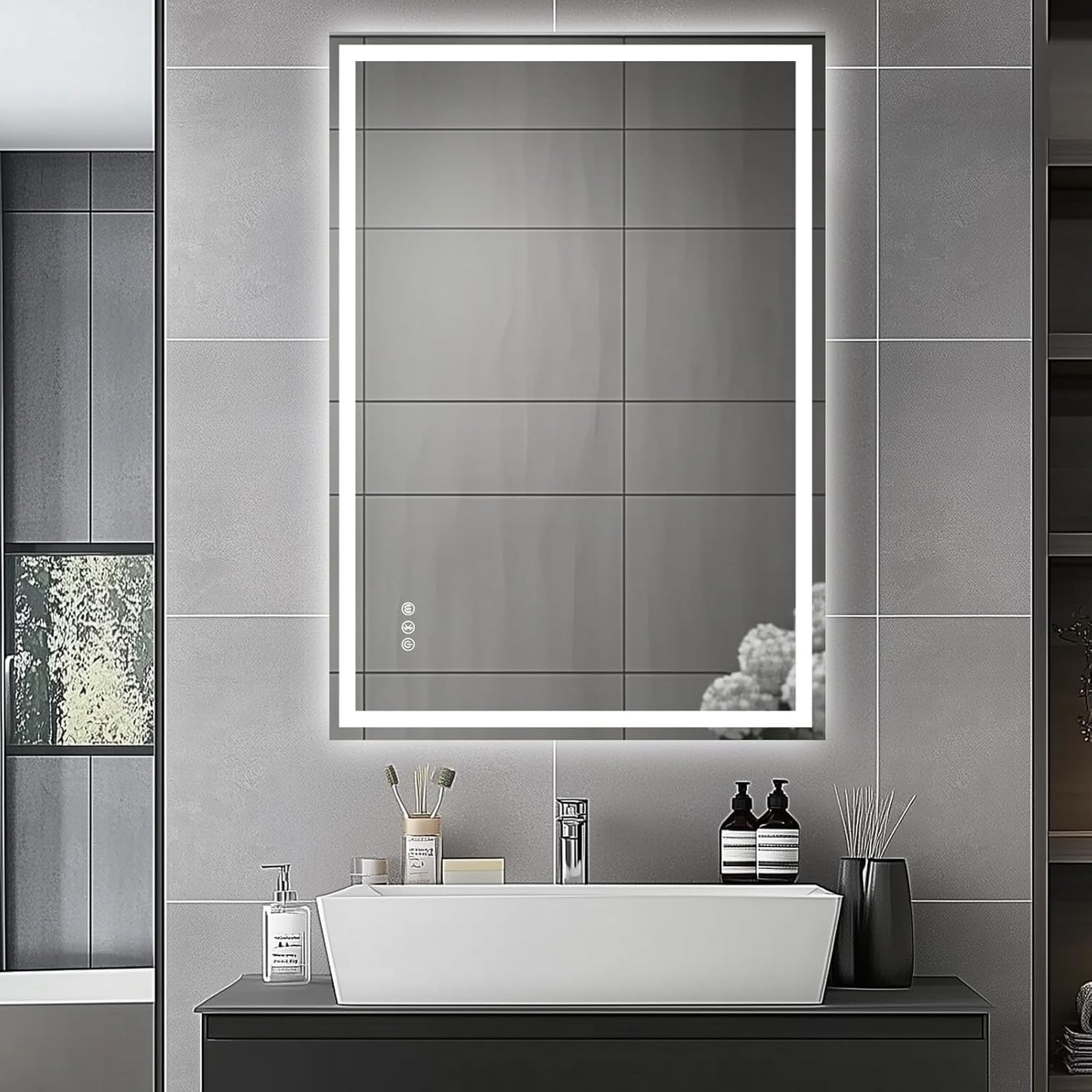 Bathroom Mirror with LED Lights 100X70Cm – Bluetooth LED Illuminated Mirror with Anti-Fog, 3 Colour Dimmable Lights, Touch Control & Memory Function | IP54 Rated, Horizontal/Vertical Mount