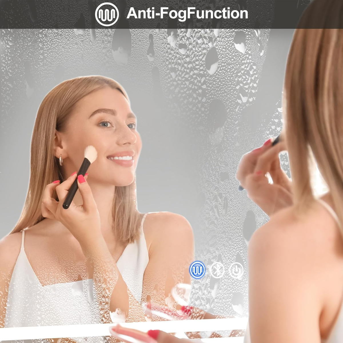 Bathroom Mirror with LED Lights 100X70Cm – Bluetooth LED Illuminated Mirror with Anti-Fog, 3 Colour Dimmable Lights, Touch Control & Memory Function | IP54 Rated, Horizontal/Vertical Mount