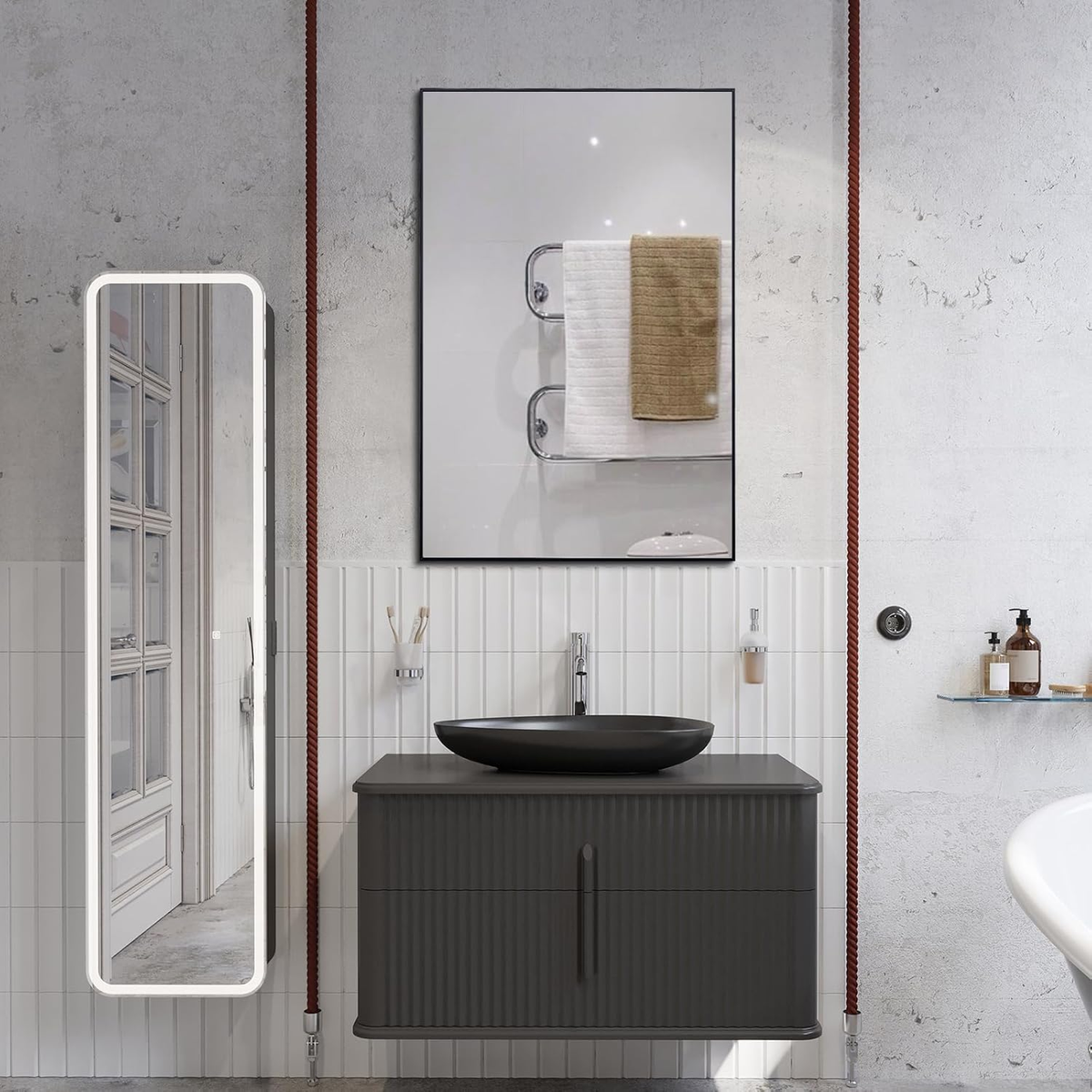 Bathroom Mirror for Wall Black Rectangular Frame Wall Mounted Mirror for Bedroom Makeup Living Room Entryways Hallway(40Cm X 60Cm)