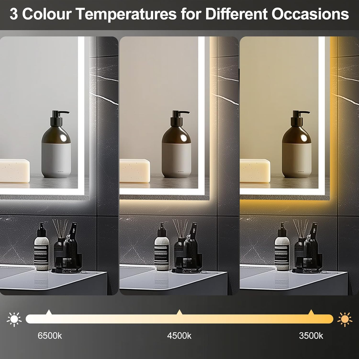 Bathroom Mirror with LED Lights 100X70Cm – Bluetooth LED Illuminated Mirror with Anti-Fog, 3 Colour Dimmable Lights, Touch Control & Memory Function | IP54 Rated, Horizontal/Vertical Mount