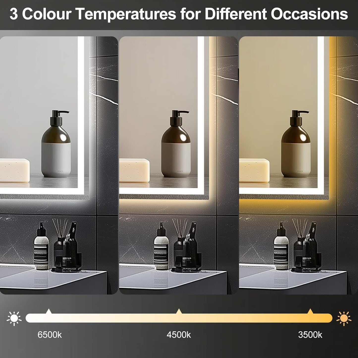 Bathroom Mirror with LED Lights 100X70Cm – Bluetooth LED Illuminated Mirror with Anti-Fog, 3 Colour Dimmable Lights, Touch Control & Memory Function | IP54 Rated, Horizontal/Vertical Mount