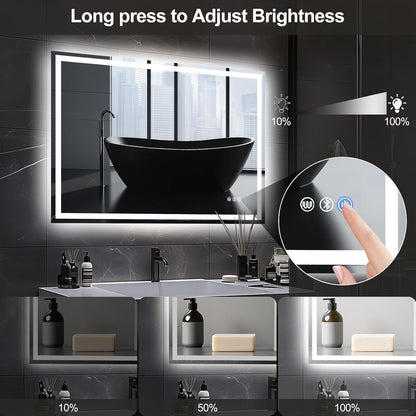 Bathroom Mirror with LED Lights 100X70Cm – Bluetooth LED Illuminated Mirror with Anti-Fog, 3 Colour Dimmable Lights, Touch Control & Memory Function | IP54 Rated, Horizontal/Vertical Mount