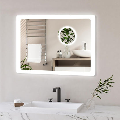 Bathroom Mirror with LED Lights, 70X50 Cm Bluetooth LED Wall Vanity Mirror with Anti-Fog and 3X Magnification, Illuminated Bathroom LED Smart Mirror, 6500K