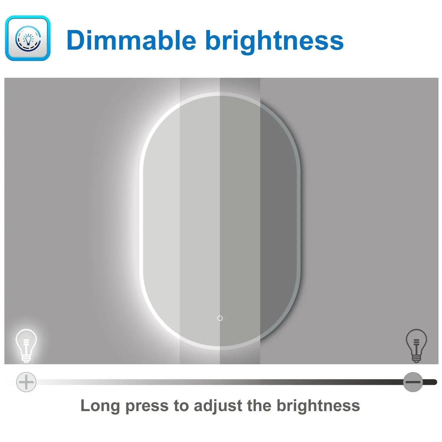 Oval Illuminated Bathroom Mirror with 3 LED Lights Dimmable Demister Light Up