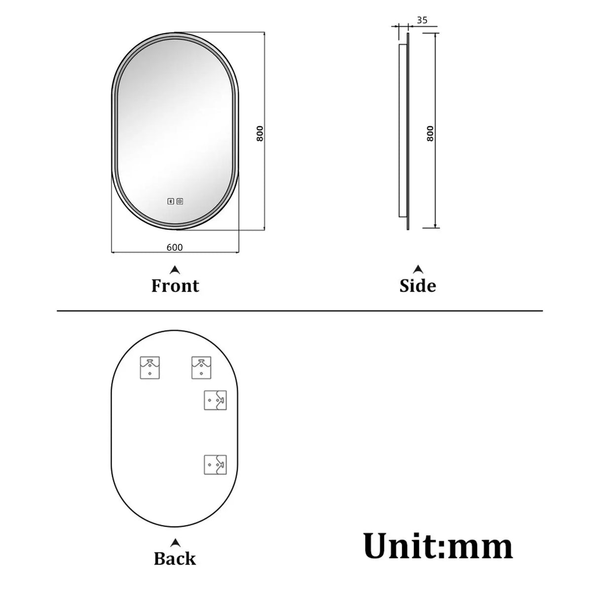 Oval Illuminated Bathroom Mirror with 3 LED Lights Dimmable Demister Light Up