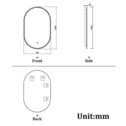 Oval Illuminated Bathroom Mirror with 3 LED Lights Dimmable Demister Light Up