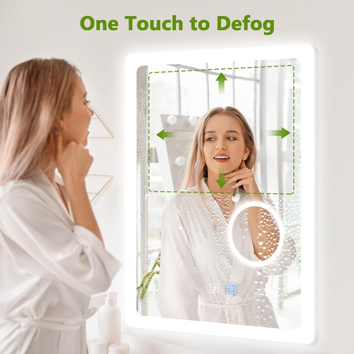 Bathroom Mirror with LED Lights, 70X50 Cm Bluetooth LED Wall Vanity Mirror with Anti-Fog and 3X Magnification, Illuminated Bathroom LED Smart Mirror, 6500K