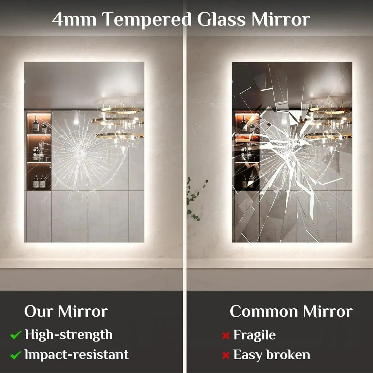 Bathroom Mirror with LED Lights, 90X90Cm Illuminated Light up Rectangle Bathroom Mirror with Backlit Light, Anti-Fog Wall Mounted Vanity Mirrors 3 Colors Dimmable, Memory Function