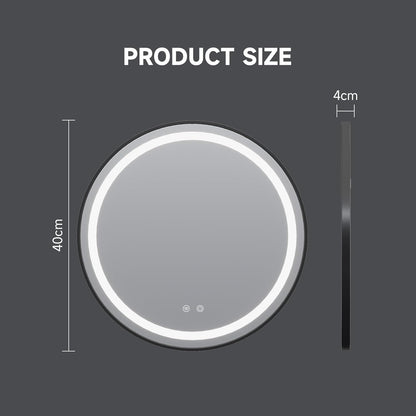 round Bathroom Mirror with Lights,40Cm LED Illuminated Bathroom Mirror with Dimmable Light Demister Pad Touch Switch,Black