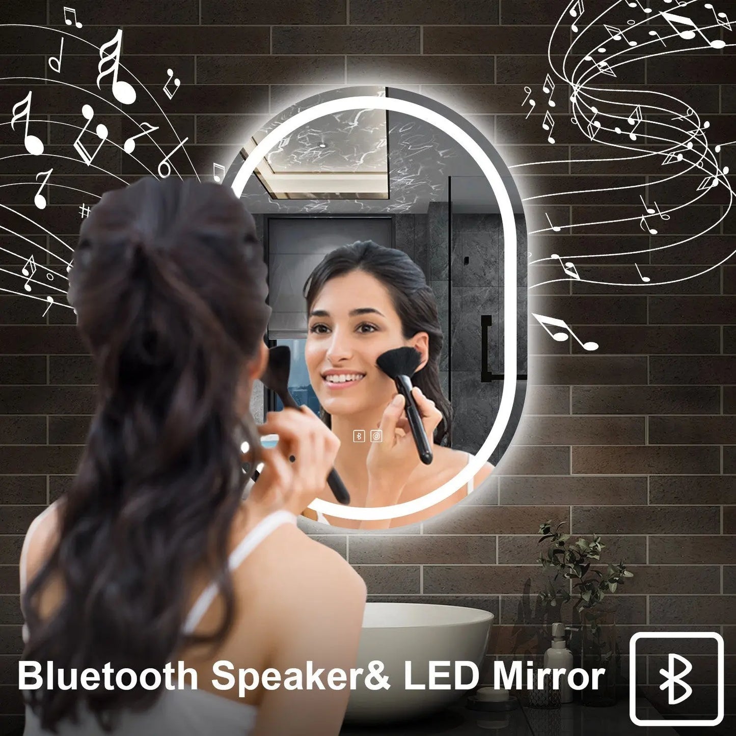 Oval Illuminated Bathroom Mirror with 3 LED Lights Dimmable Demister Light Up