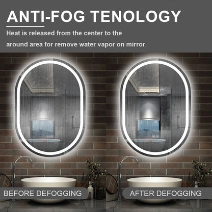 Oval Illuminated Bathroom Mirror with 3 LED Lights Dimmable Demister Light Up