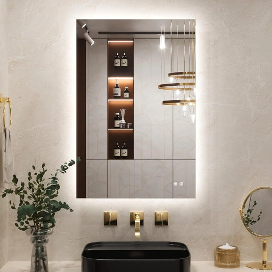 Bathroom Mirror with LED Lights, 90X90Cm Illuminated Light up Rectangle Bathroom Mirror with Backlit Light, Anti-Fog Wall Mounted Vanity Mirrors 3 Colors Dimmable, Memory Function