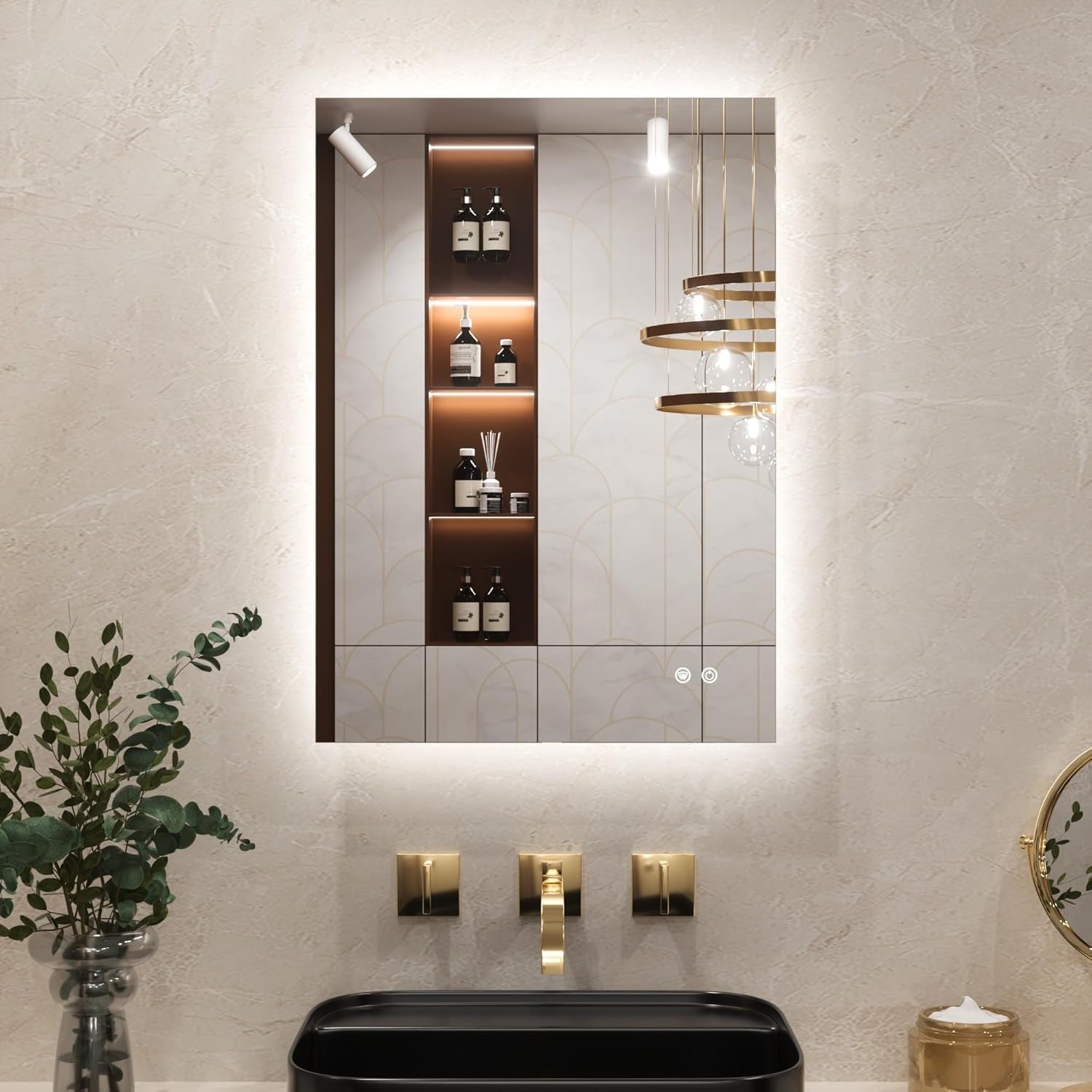 Bathroom Mirror with LED Lights, 90X90Cm Illuminated Light up Rectangle Bathroom Mirror with Backlit Light, Anti-Fog Wall Mounted Vanity Mirrors 3 Colors Dimmable, Memory Function