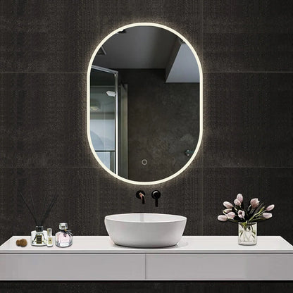 Oval Illuminated Bathroom Mirror with 3 LED Lights Dimmable Demister Light Up