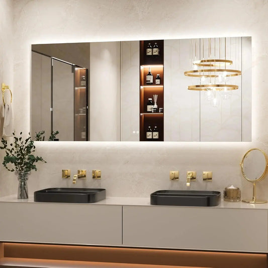 Bathroom Mirror with LED Lights, 90X90Cm Illuminated Light up Rectangle Bathroom Mirror with Backlit Light, Anti-Fog Wall Mounted Vanity Mirrors 3 Colors Dimmable, Memory Function