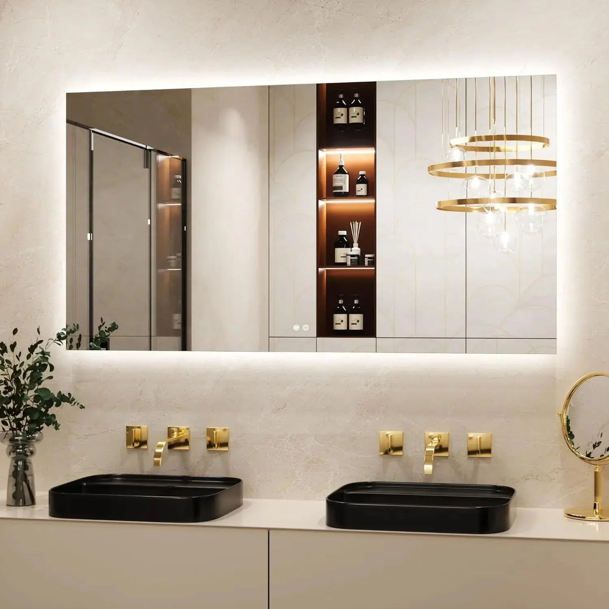 Bathroom Mirror with LED Lights, 90X90Cm Illuminated Light up Rectangle Bathroom Mirror with Backlit Light, Anti-Fog Wall Mounted Vanity Mirrors 3 Colors Dimmable, Memory Function