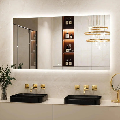 Bathroom Mirror with LED Lights, 90X90Cm Illuminated Light up Rectangle Bathroom Mirror with Backlit Light, Anti-Fog Wall Mounted Vanity Mirrors 3 Colors Dimmable, Memory Function