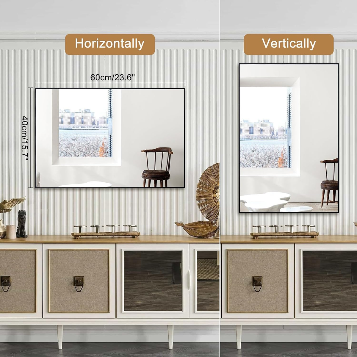 Bathroom Mirror for Wall Black Rectangular Frame Wall Mounted Mirror for Bedroom Makeup Living Room Entryways Hallway(40Cm X 60Cm)