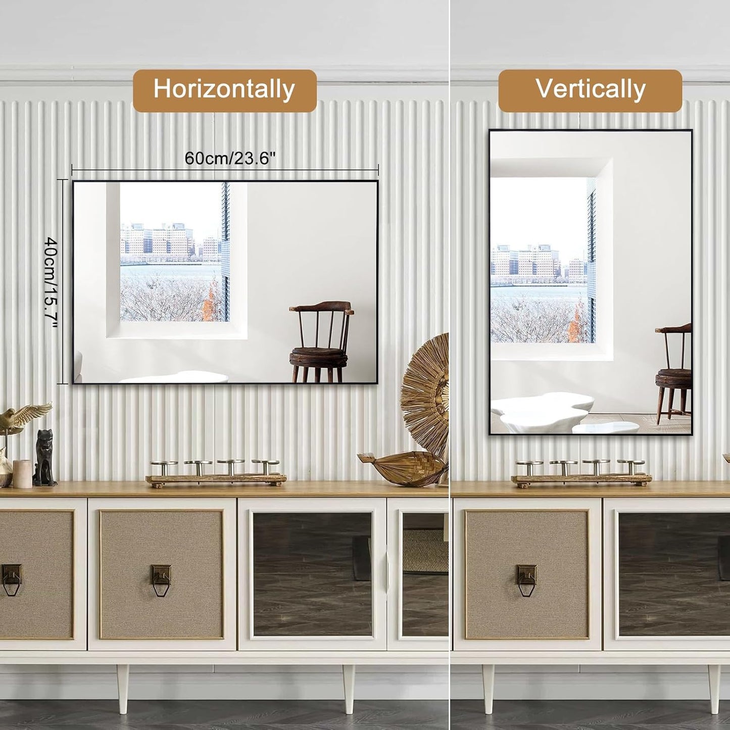 Bathroom Mirror for Wall Black Rectangular Frame Wall Mounted Mirror for Bedroom Makeup Living Room Entryways Hallway(40Cm X 60Cm)