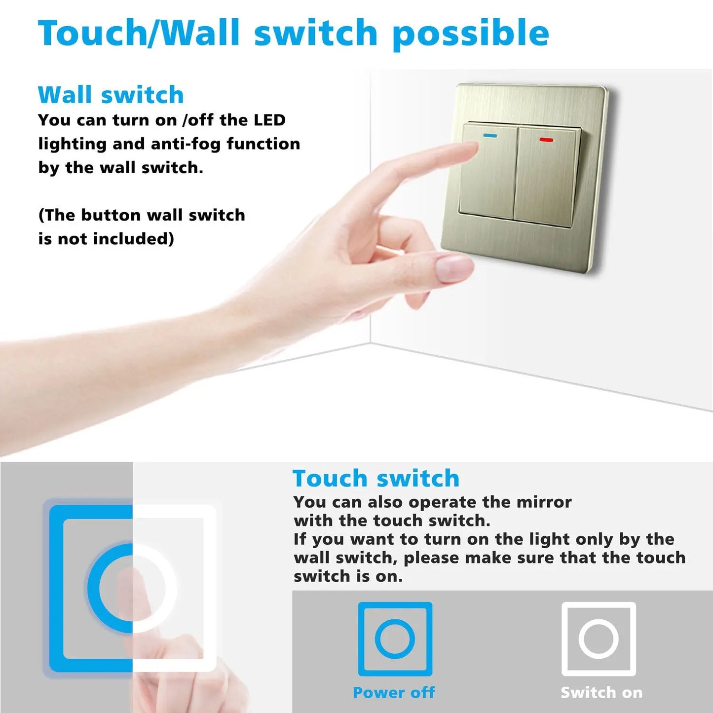 Oval Illuminated Bathroom Mirror with 3 LED Lights Dimmable Demister Light Up