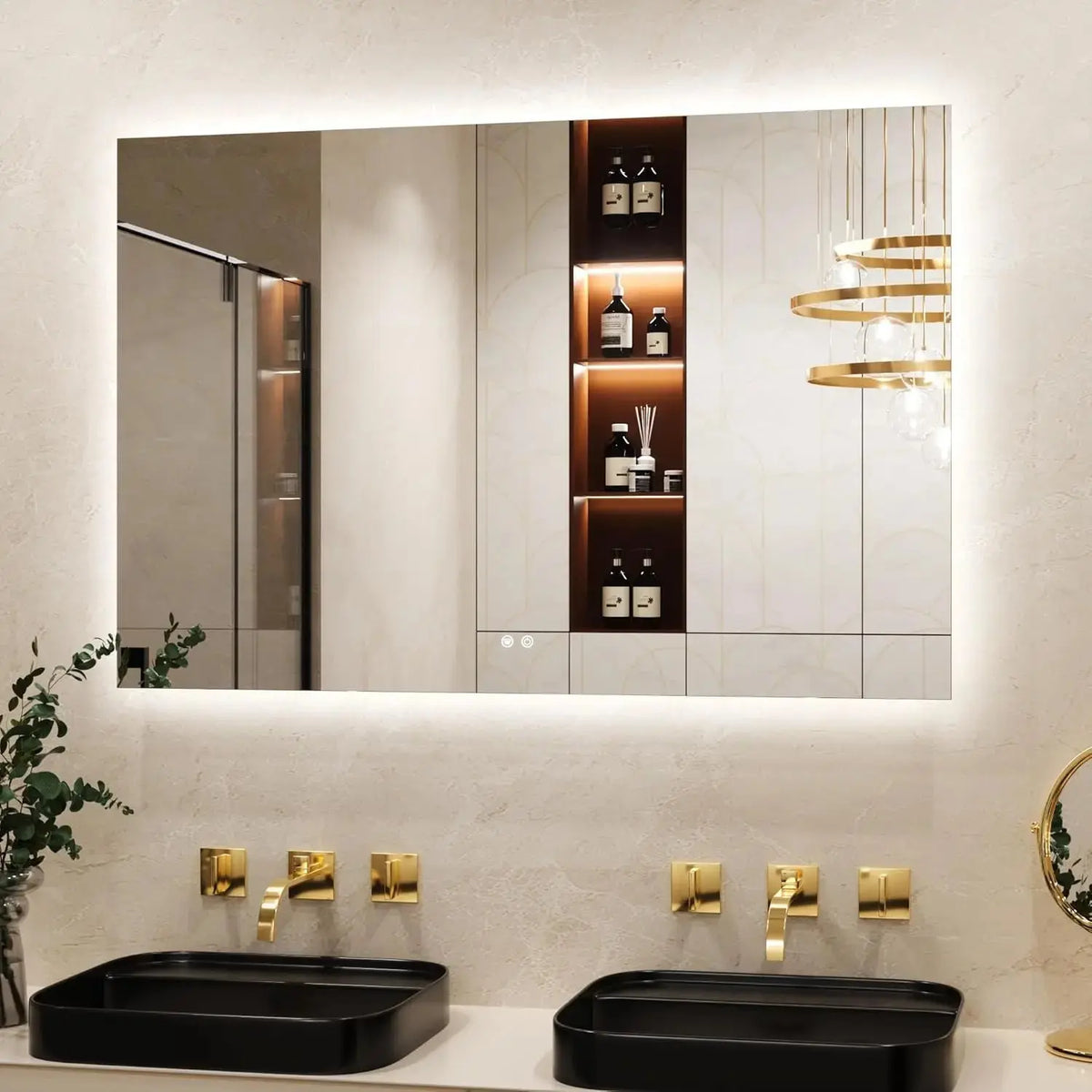 Bathroom Mirror with LED Lights, 90X90Cm Illuminated Light up Rectangle Bathroom Mirror with Backlit Light, Anti-Fog Wall Mounted Vanity Mirrors 3 Colors Dimmable, Memory Function