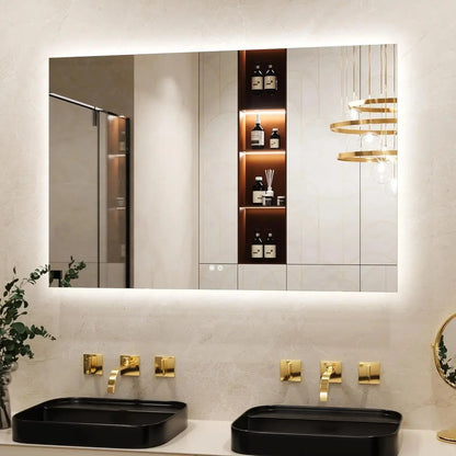 Bathroom Mirror with LED Lights, 90X90Cm Illuminated Light up Rectangle Bathroom Mirror with Backlit Light, Anti-Fog Wall Mounted Vanity Mirrors 3 Colors Dimmable, Memory Function