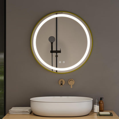 round Bathroom Mirror with Lights,40Cm LED Illuminated Bathroom Mirror with Dimmable Light Demister Pad Touch Switch,Black