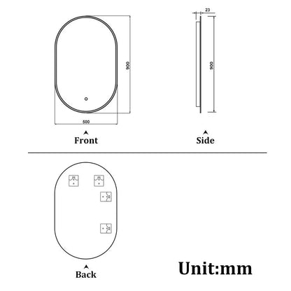 Oval Illuminated Bathroom Mirror with 3 LED Lights Dimmable Demister Light Up